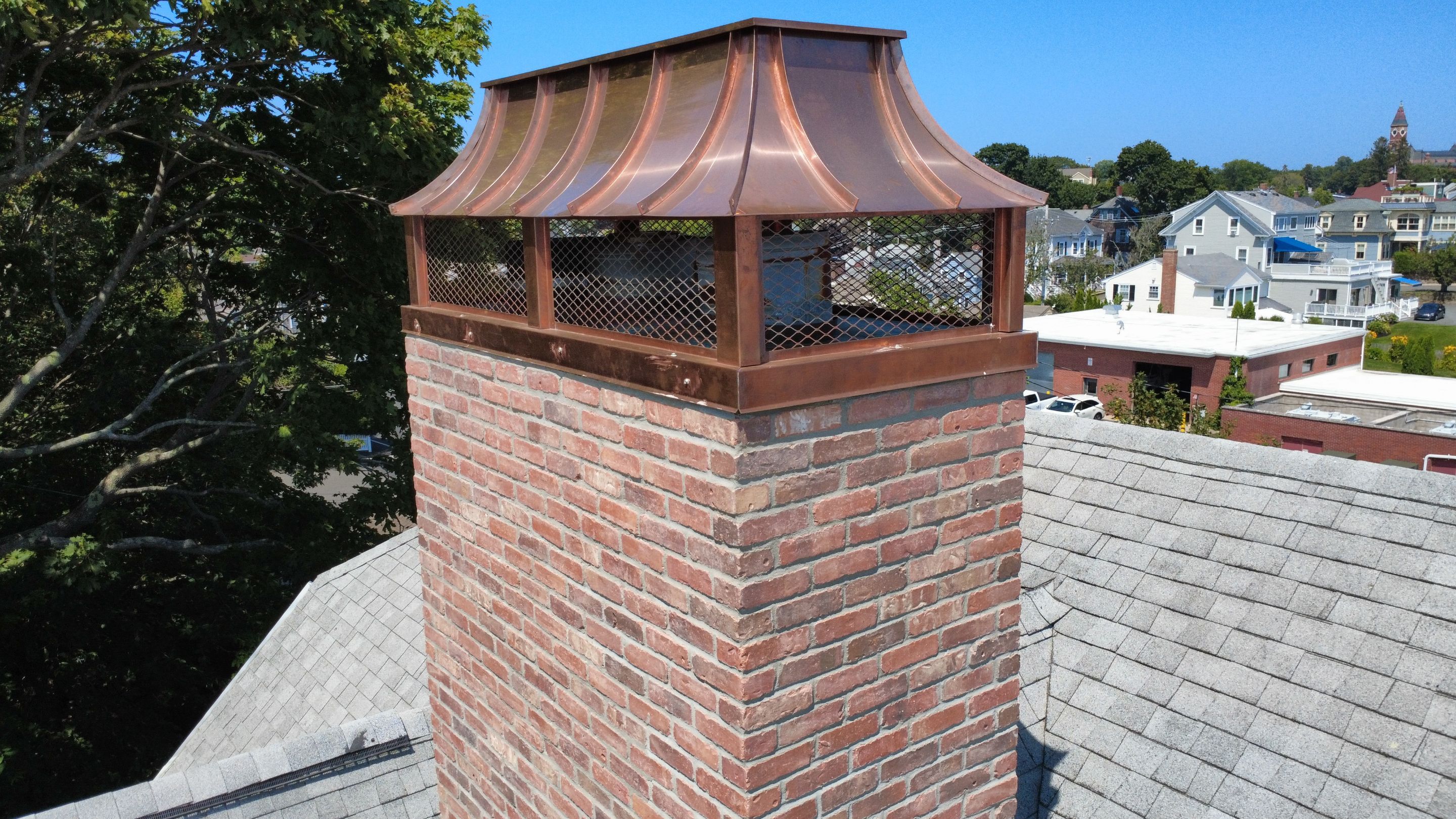 Project detail 1 - Custom Copper Chimney Cap & Chimney Exterior Restoration